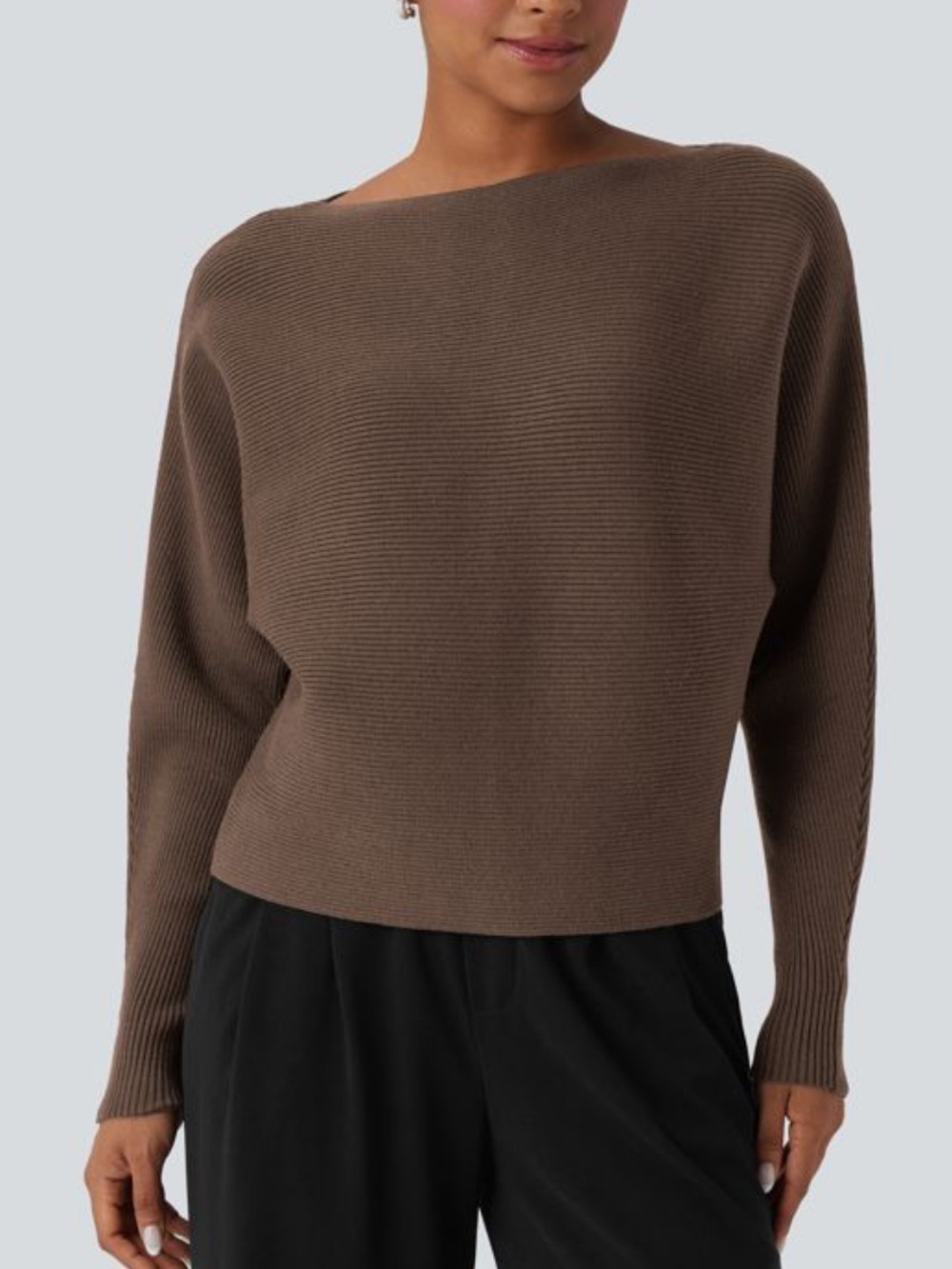 HALARA NWT Boatneck Sweater Sz S Carafe Brown Batwing Sleeves Boatneck